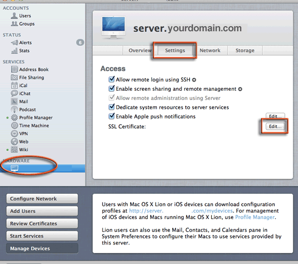 SSL Installation on OSx Lion Server