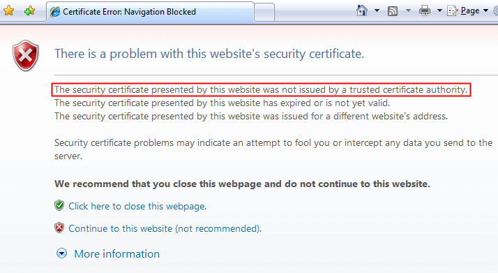 Certificate is not issued by Trusted Certificate Authority