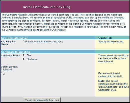 Install SSL Certificate into Key Ring - Lotus Domino