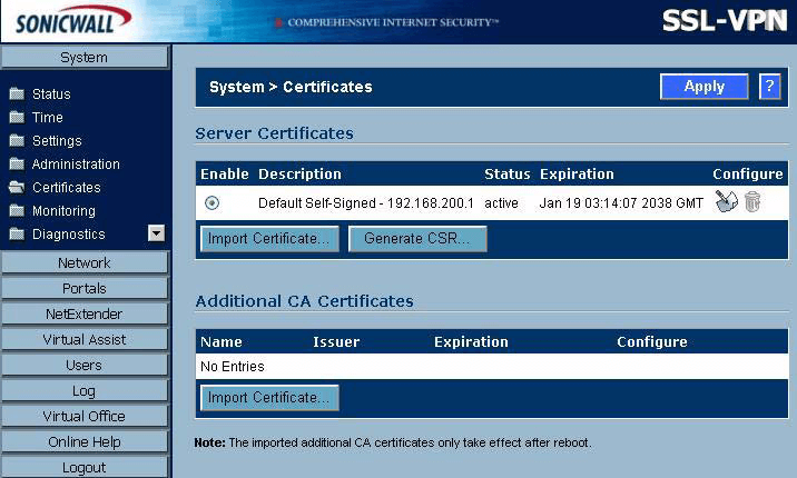 Install an SSL Certificate on SonicWall SSL VPN