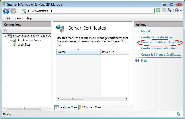 Install SSL on IIS 7 - Complete Server Certificate Request