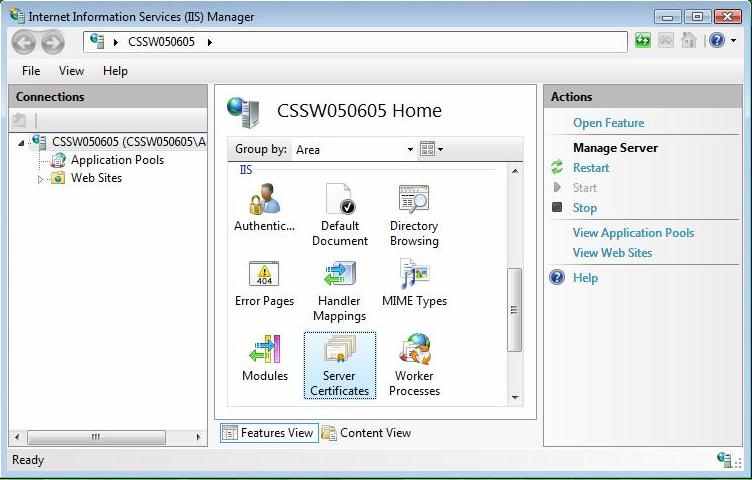 Install SSL on IIS 7 - Select Server certificates