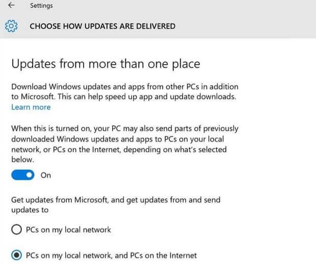 Disable Updated from More than One place - Windows 10