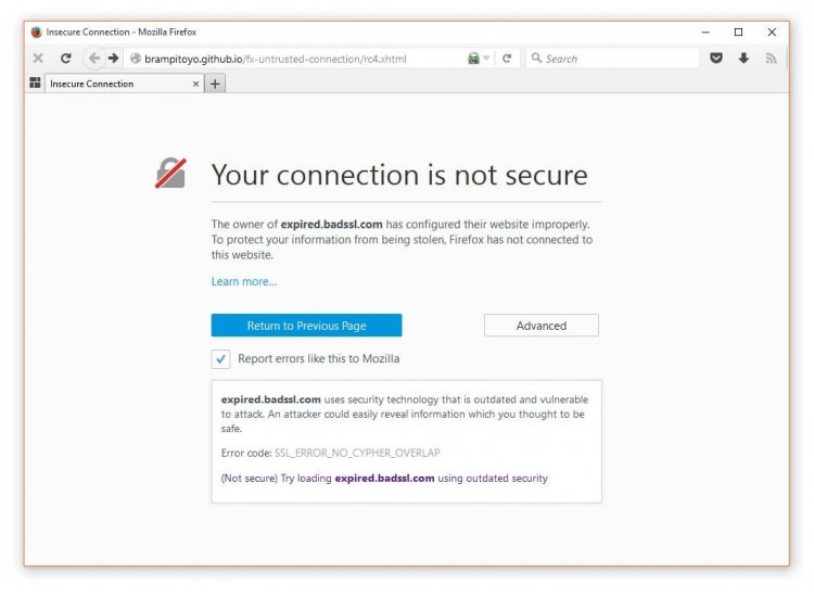 firefox says the connection is not secure