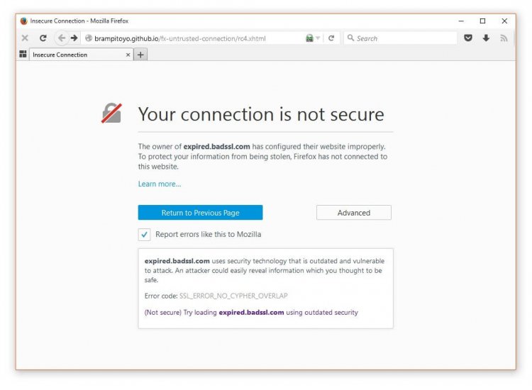 firefox developer edition connection not secure