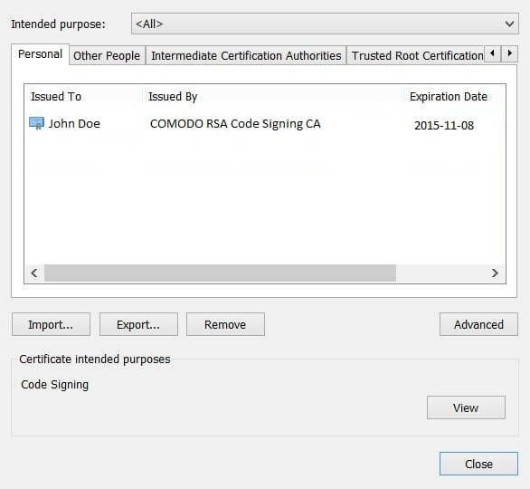 Code Signing Certificate Verification IE