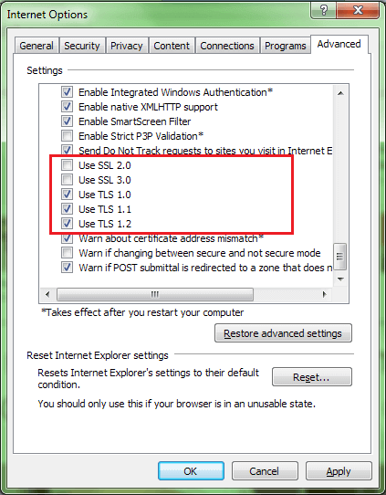 Включить tls windows 7