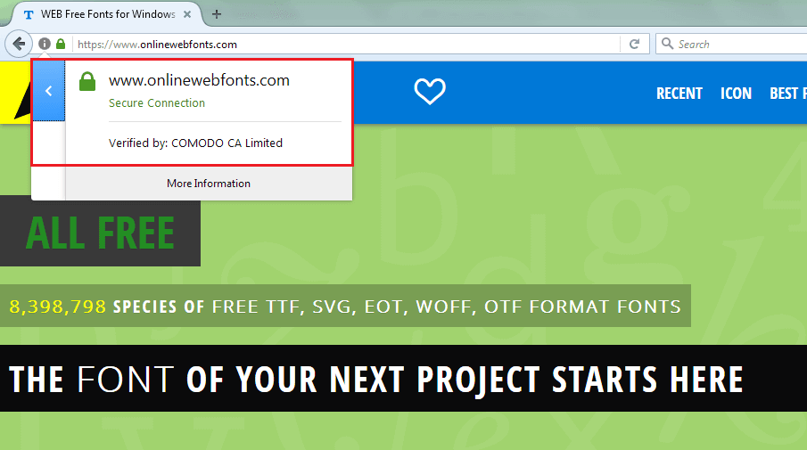 dv ssl info in firefox