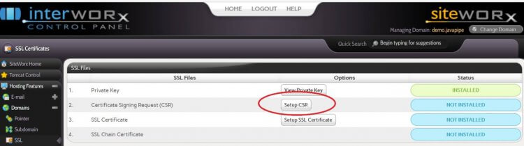 setup csr in interworx control panel