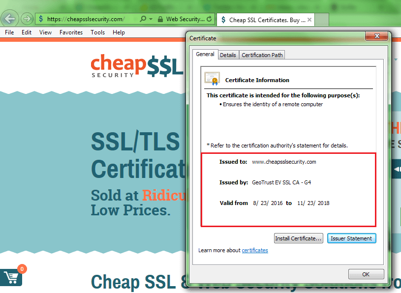 view ssl certificate information in ie