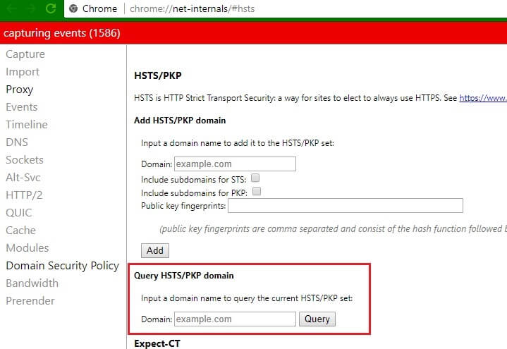 clear hsts settings in google chrome