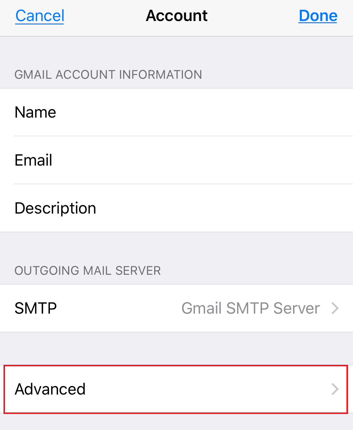 enable ssl on iphone - click on advance