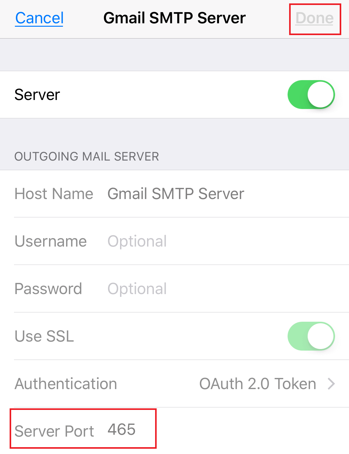 when adding email to iphone what is server