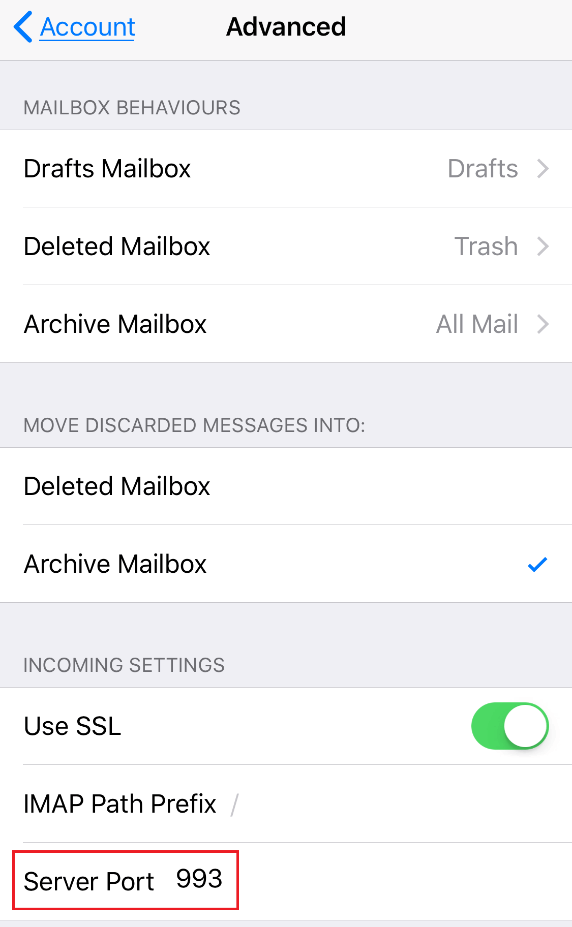 when adding email to iphone what is server