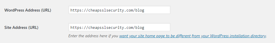 WordPress Site Address
