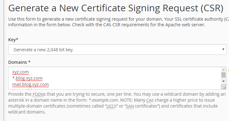 CSR for subdomain wildcard ssl