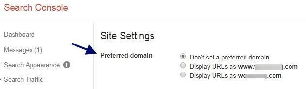 Google search console - domain settings