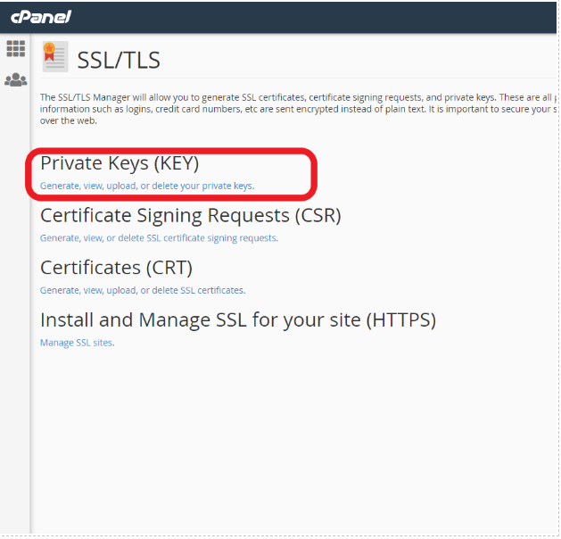 Private Key in cPanel