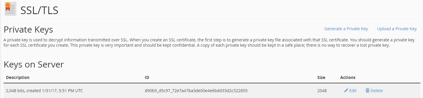 Private Keys in cPanel