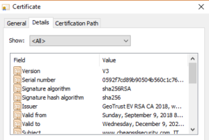 certificate details pop-up to check sha version