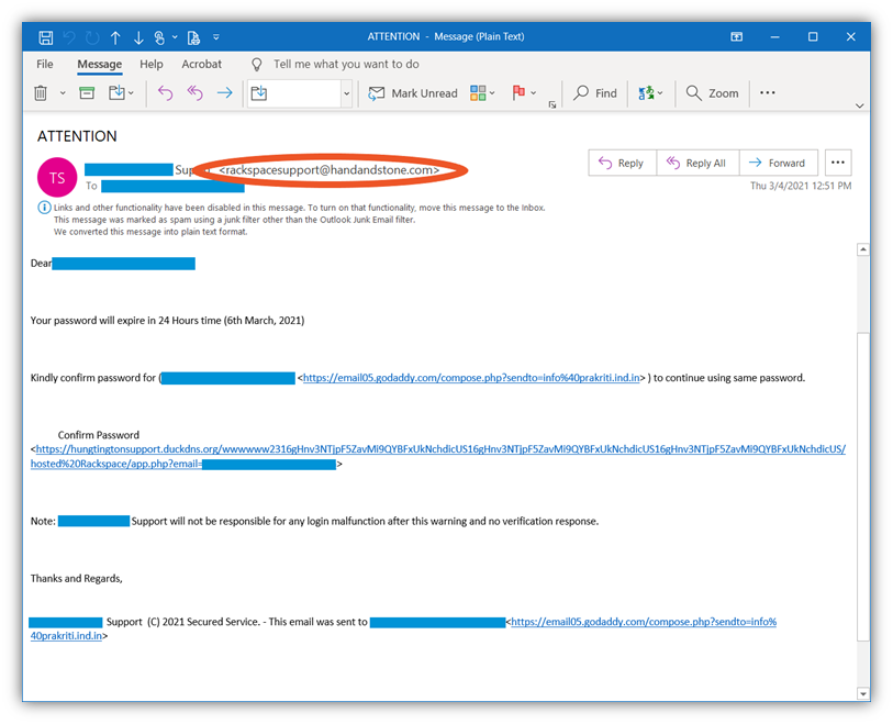 usurpation de courrier électronique dans Outlook