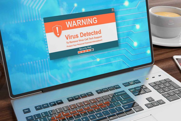 What is a malware attack feature graphic is a picture of a computer displaying a warning message about malware