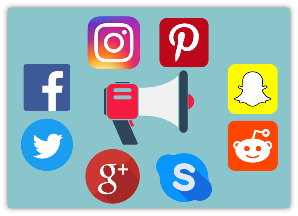 how to get malware method 2: using social media. This illustration is a collage of different social media platform icons