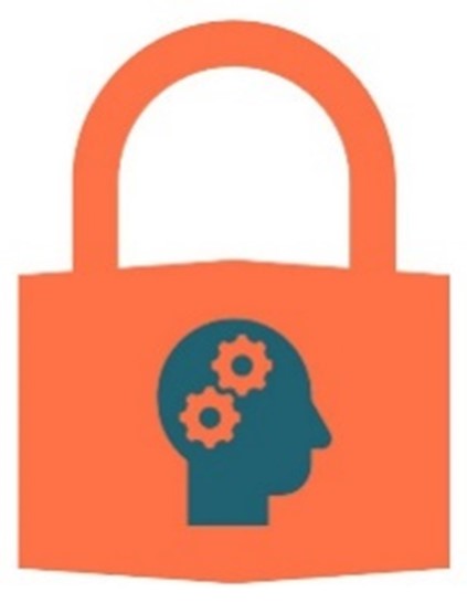 How does two factor authentication work? An illustrative graphic of a padlock with a knowledge factor illustrated as cogwheels in someone's brain stamped on a padlock