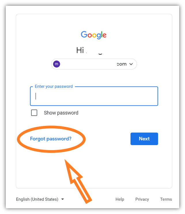 An example of Google's login screen with "Forgot password?" circled