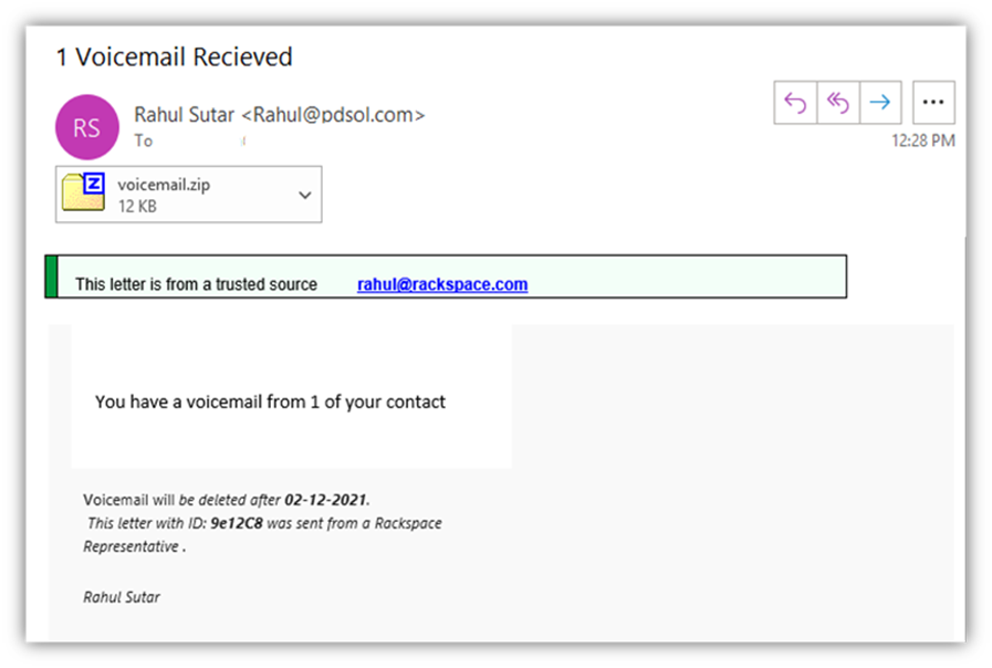 What is phishing? An example screenshot of a phishing email that contains a fake voicemail. 