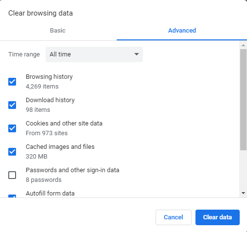 clear browsing data chrome