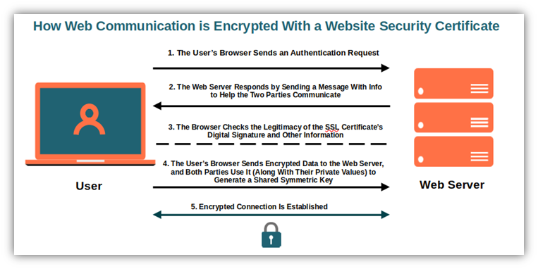 A basic illustration of the communications that take place between a user's client and the web server it connects to