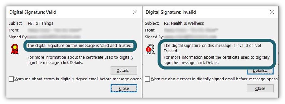 An example of digital signatures that are valid and invalid