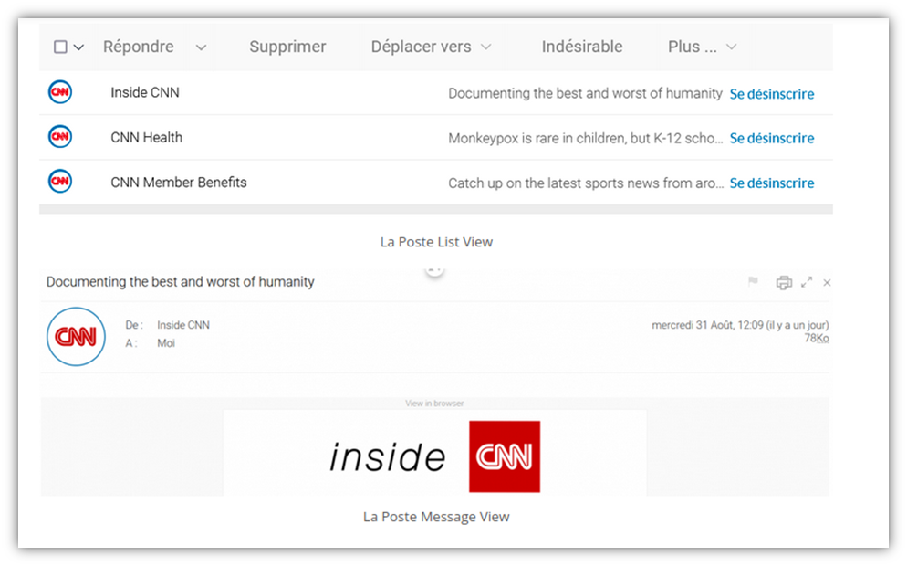 A screenshot from a CNN email that shows the use of a verified BIMI logo in users' inboxes. Graphic from bimigroup.org.