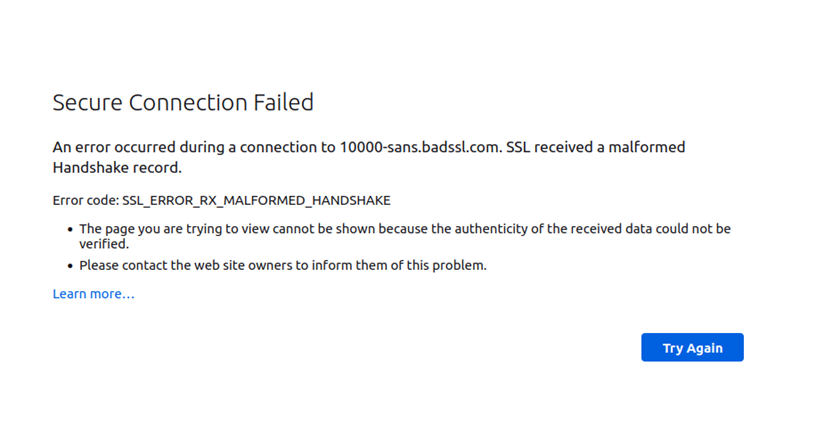 A screenshot of a "Secure Connection Failed" message