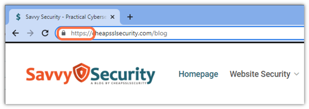 transport layer security graphic: A screenshot from CheapSSLsecurity.com that shows the security padlock in the URL bar.