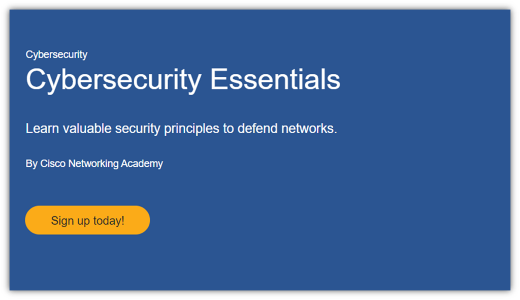 A screenshot of the introduction screen for Cisco Networking Academy's free cyber security training for employees