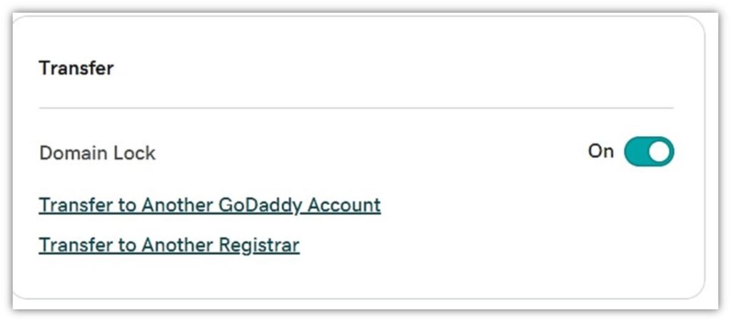 A screenshot from GoDaddy's control panel, which shows the option to lock your domain. 