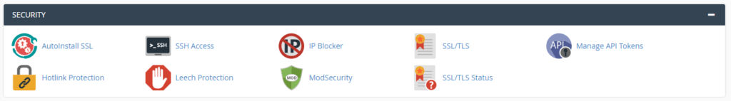 Graphic: The "Security" section of cPanel