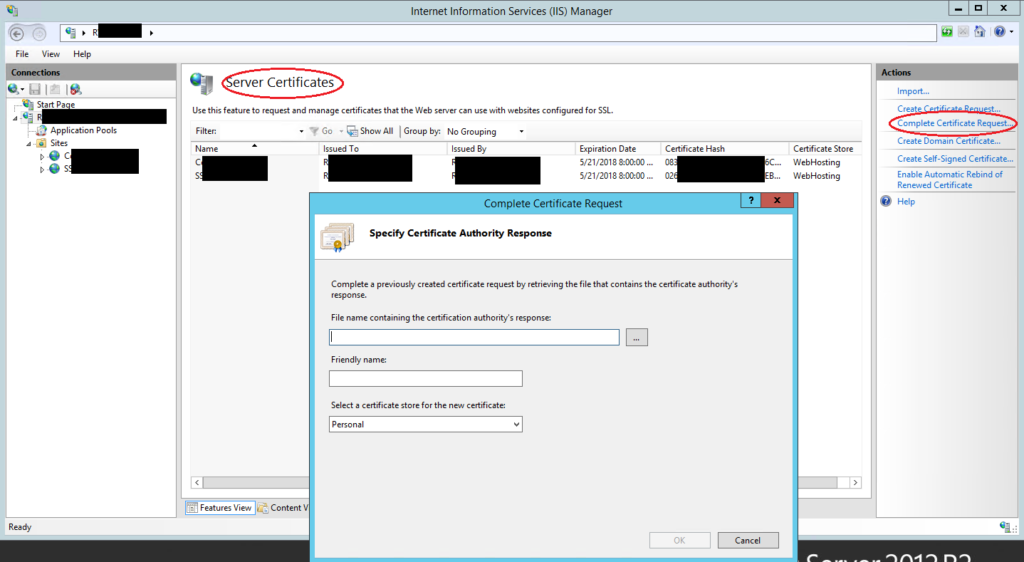 Graphic: Specify the server when installing a wildcard SSL certificate on IIS