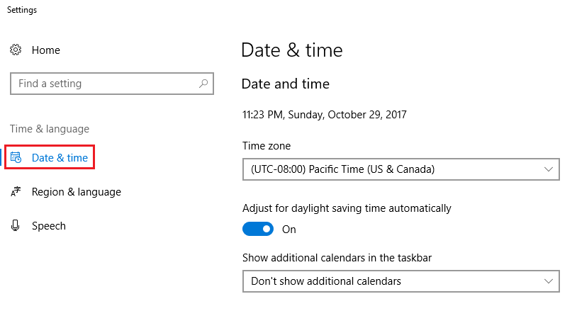 date and time settings