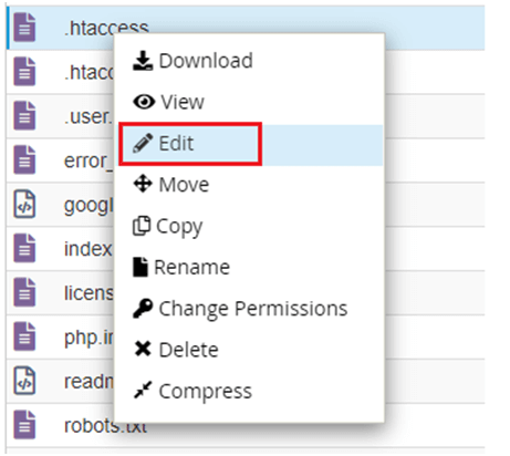 htaccess edit option