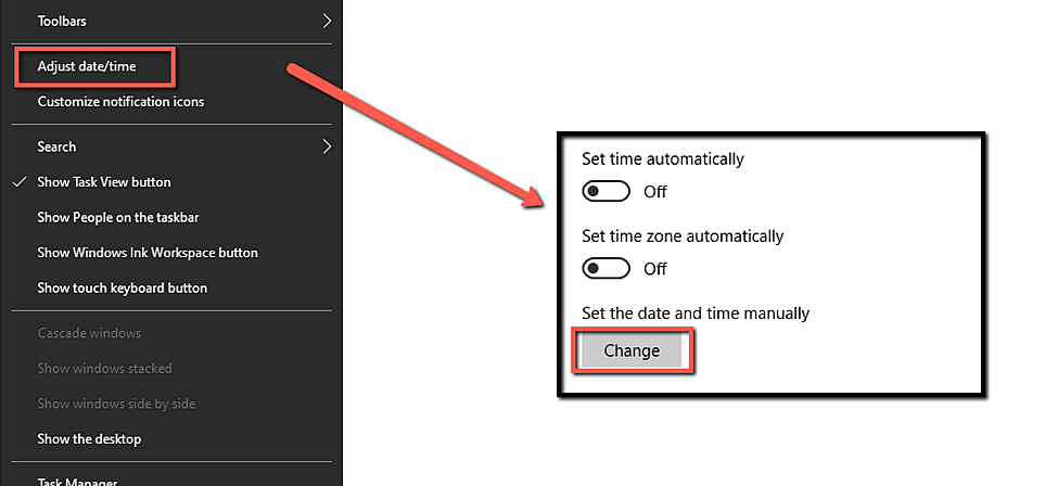 Check the date and time set on your computer